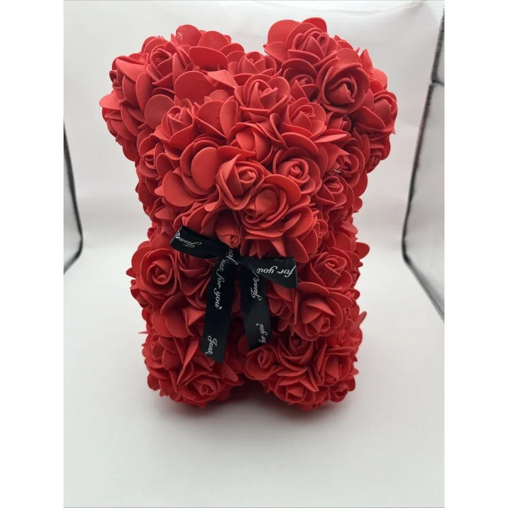 Rose Teddy Bear Flower Gift, Red Artificial Roses, Romantic Anniversary Decor